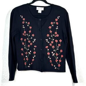 S Top Knit Y2K black beaded embellished cardigan Silk Club floral embroidery